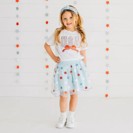Sweet Wink White | USA Stars & Bow Patch Short Sleeve T-Shirt