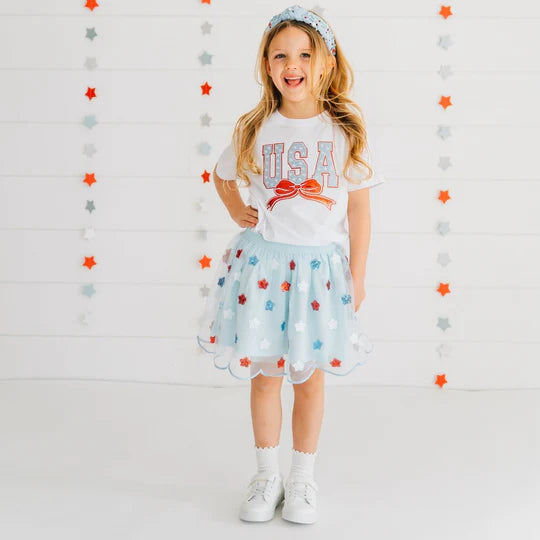 Sweet Wink White | USA Stars & Bow Patch Short Sleeve T-Shirt