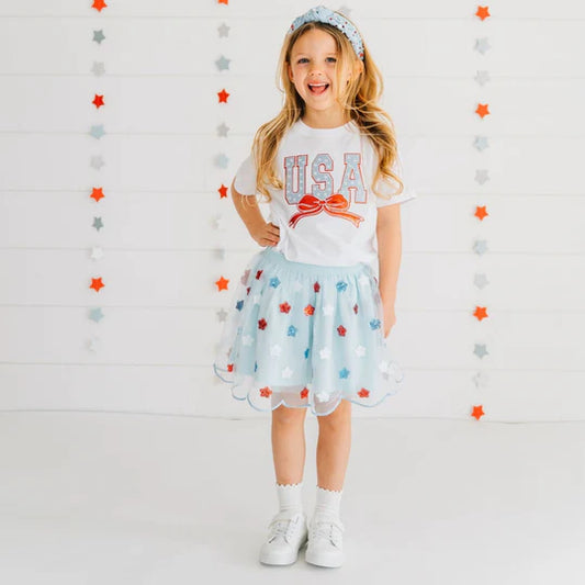 Sweet Wink White | USA Stars & Bow Patch Short Sleeve T-Shirt