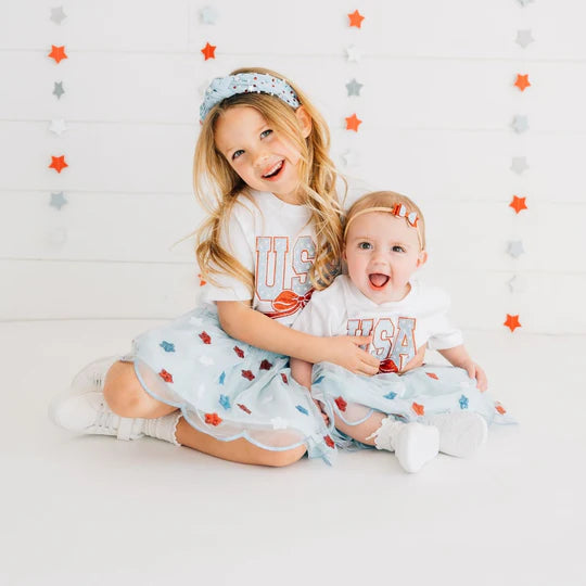 Sweet Wink White | USA Stars & Bow Patch Short Sleeve T-Shirt