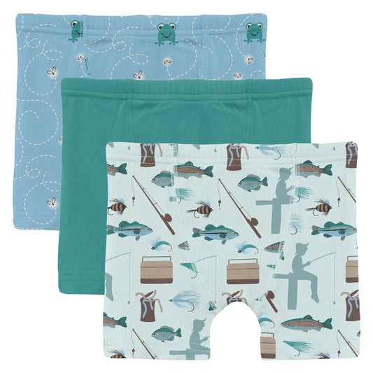 KicKee Seaside Blue Frogs, Flies, Agave & Fresh Air Fishing | Print Boxer Brief Set of 3