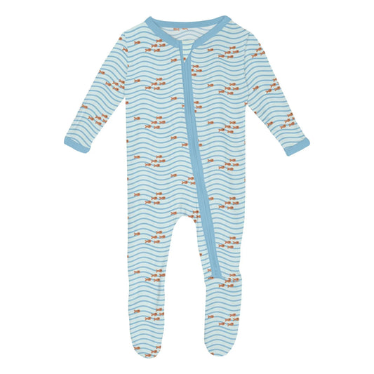 Kickee Fresh Air Little Fishy | Print Footie With 2 Way Zipper