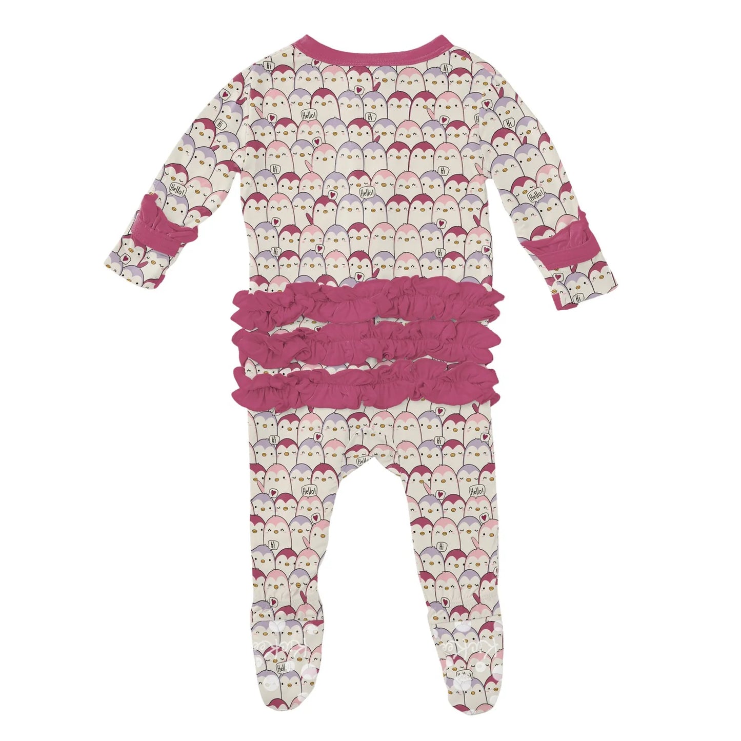 KicKee Baby Rose Penguins | Print Layette Ruffle Footie with 2 Way Zipper