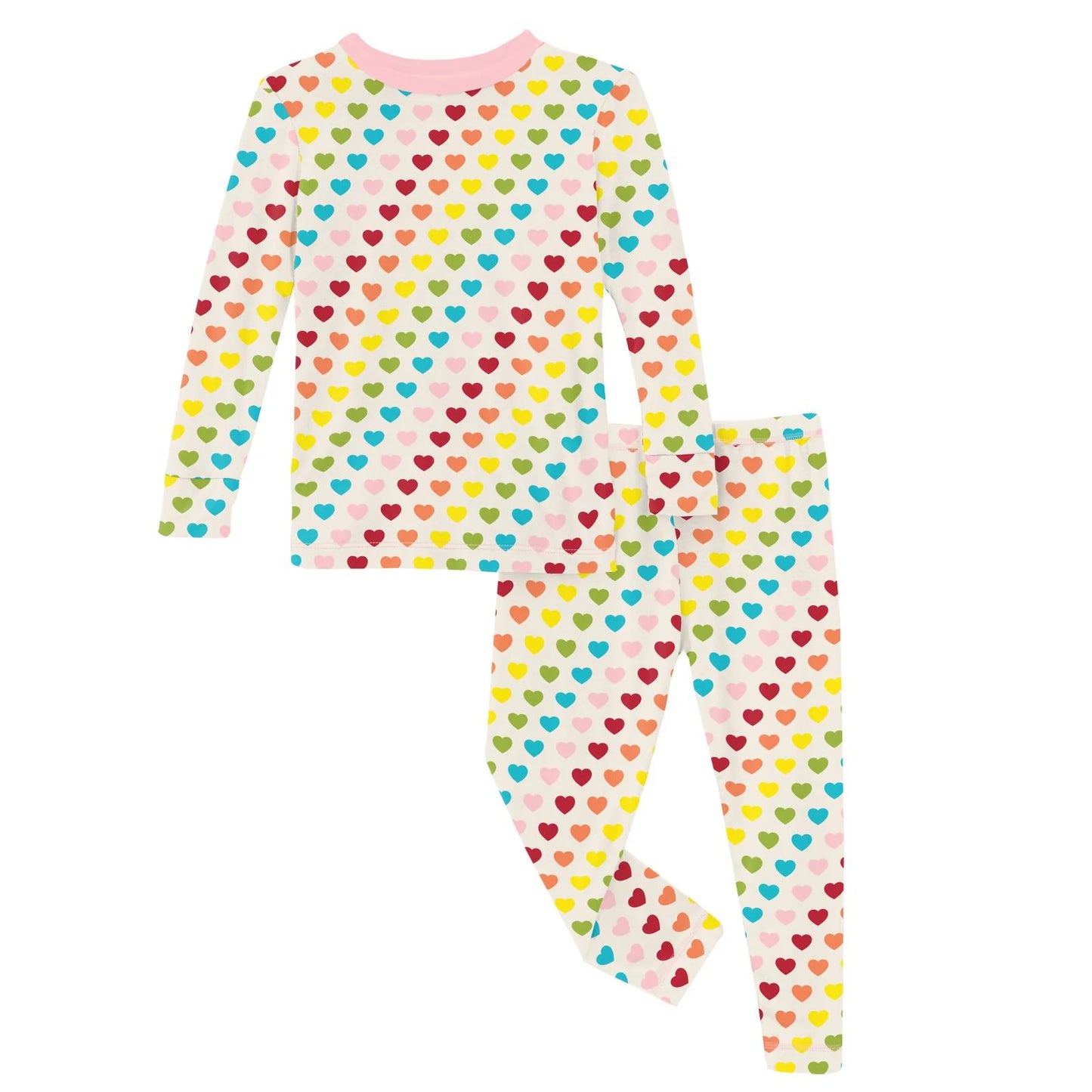 Kickee Rainbow Hearts | Print Long Sleeve PJ Set