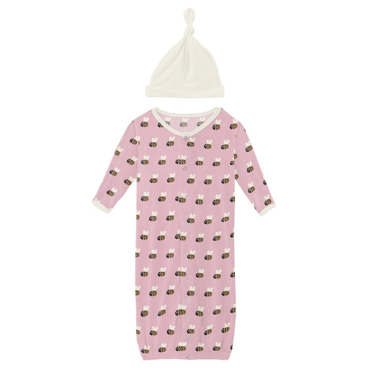 Kickee Cake Pop Bumble Bee | Print Layette Gown & Hat Set