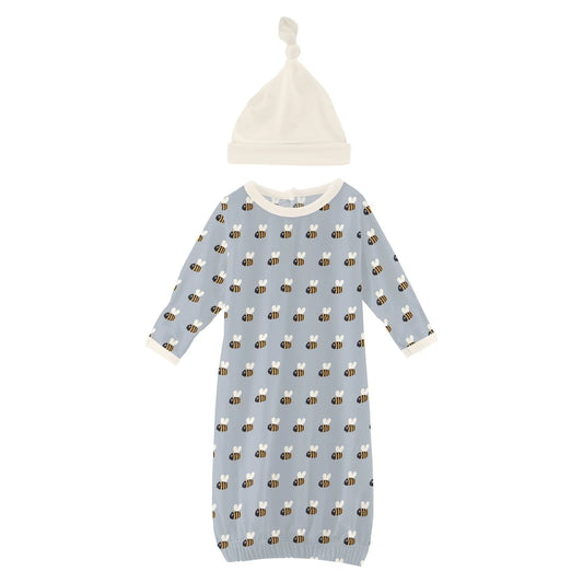 Kickee Pearl Blue Bespeckled Frogs | Print Layette Gown Converter & Hat Set