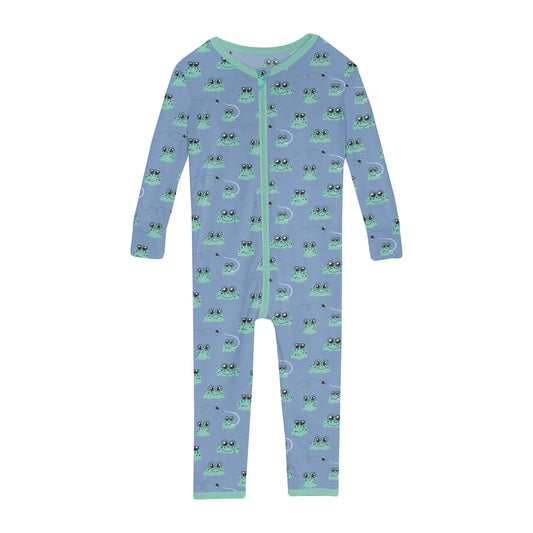 Kickee Dream Blue Bespeckled Frogs | Print Convertible Sleeper With Zipper