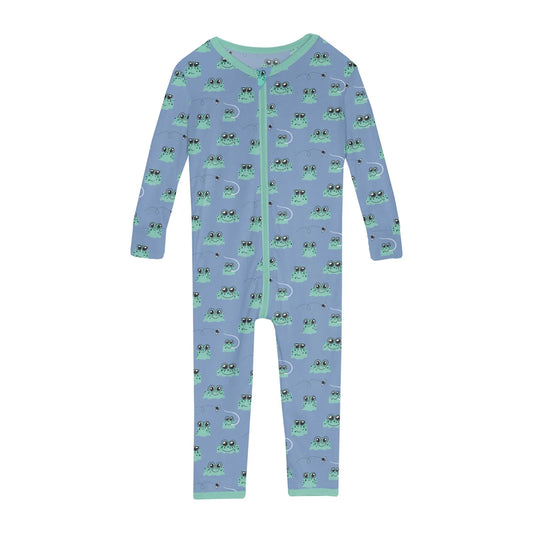 Kickee Dream Blue Bespeckled Frogs | Print Toddler Convertible Sleeper With Zipper
