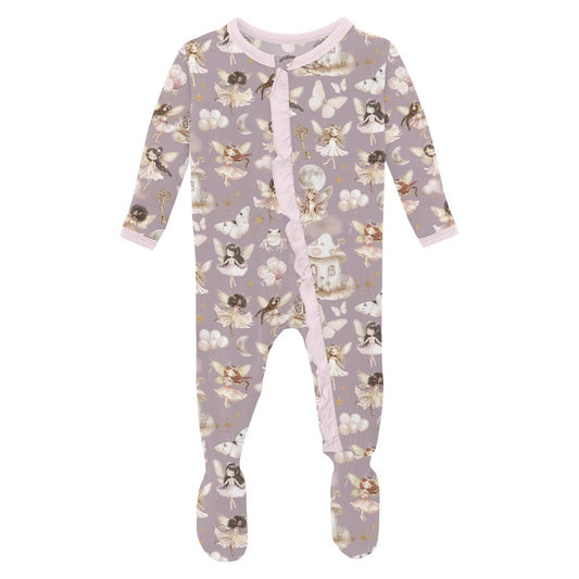 KicKee Sweet Pea Fairy Party | Print Layette Ruffle Footie With 2 Way Romper