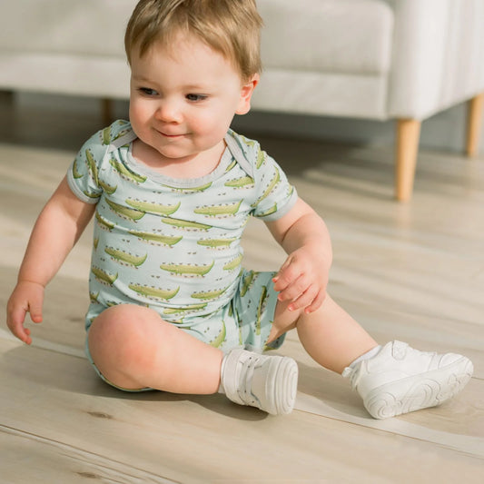 KicKee Spring Sky Croc & Friends | Print Short Sleeve Beau Romper