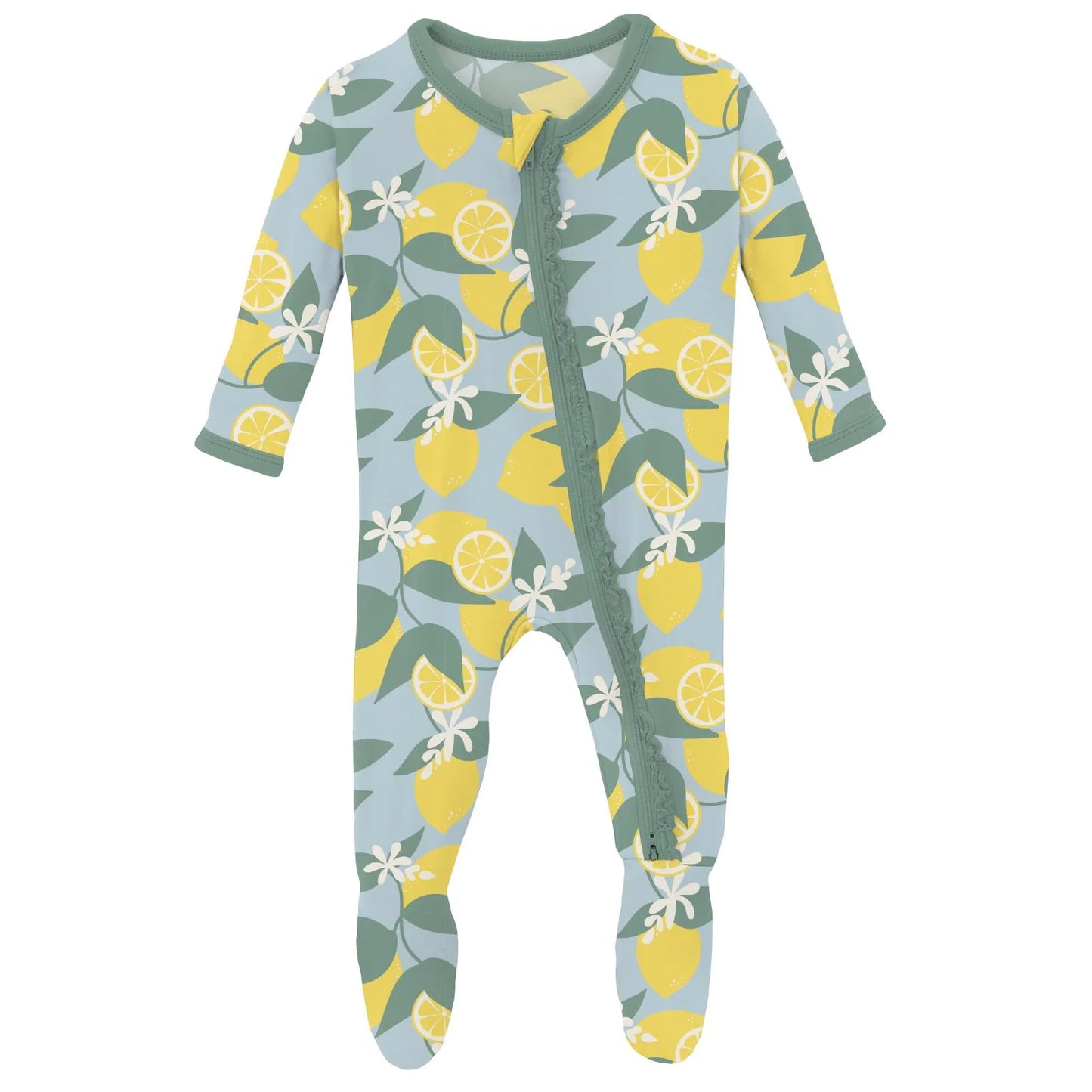 KicKee Spring Sky Lemonade | Print Muffin Ruffle Footie With 2 Way Zipper