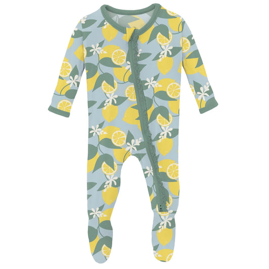 KicKee Spring Sky Lemonade | Print Muffin Ruffle Footie With 2 Way Zipper