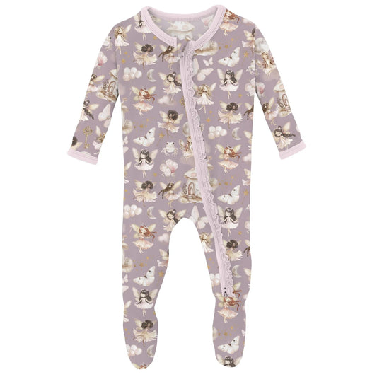 KicKee Sweet Pea Fairy Party | Print Muffin Ruffle Footie With 2 Way Zipper