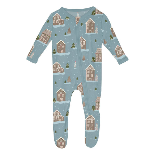 KicKee Stormy Sea Gingerbread Town | Print Footie With 2 Way Zipper