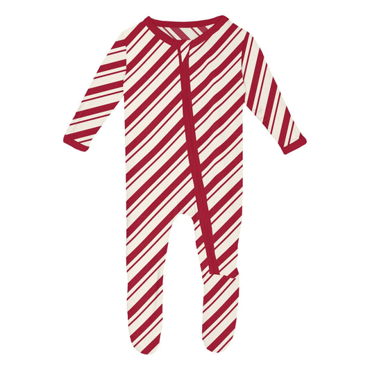 KicKee Peppermint Stripe | Print Footie With 2 Way Zipper