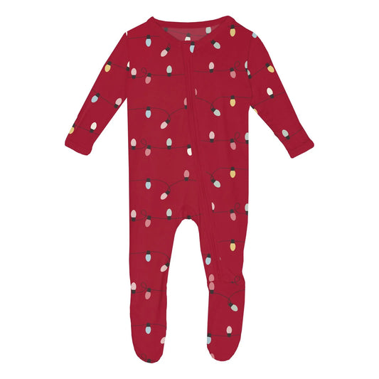 KicKee Crimson Holiday Lights | Print Footie With 2 Way Zipper