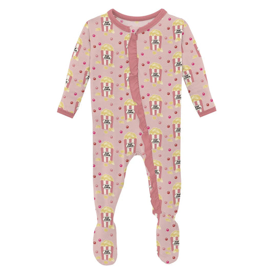 KicKee Baby Rose Movie Night | Print Layette Ruffle Footie With 2 Way Zipper