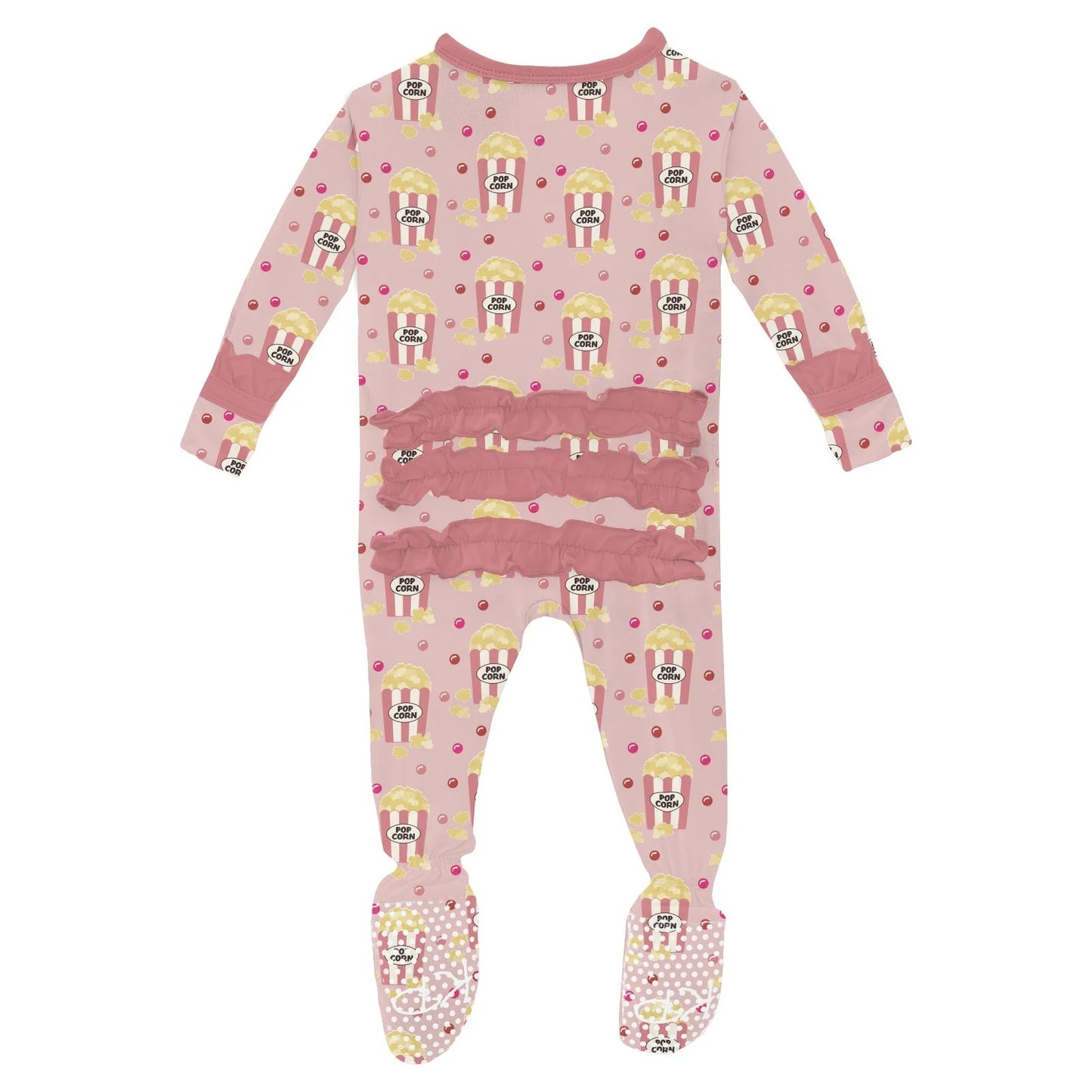 KicKee Baby Rose Movie Night | Print Layette Ruffle Footie With 2 Way Zipper