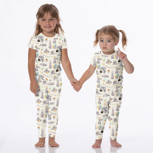 Kickee Natural Egg Hunt | Print Short Sleeve PJ Set