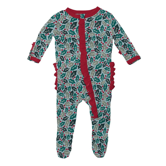 KicKee Spring Sky Holly | Print Layette Ruffle Footie with 2 Way Zipper