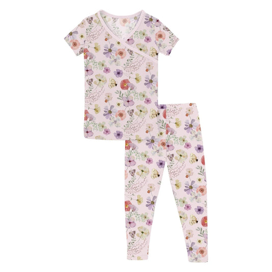 Kickee Shrinking Violet Pressed Flowers | Print Short Sleeve Kimono PJ Set
