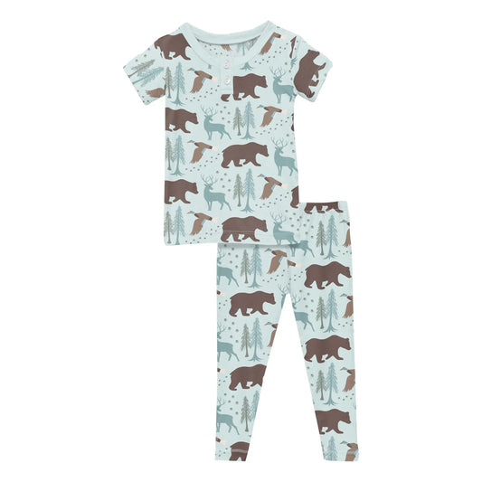 Kickee Fresh Air Forest Adventures | Print Short Sleeve Henley PJ Set