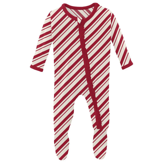 KicKee Peppermint Stripe | Print Muffin Ruffle Footie With 2 Way Zipper