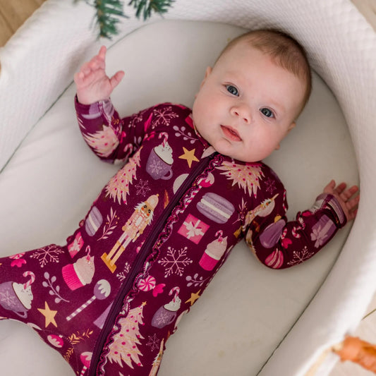 KicKee Melody Sugar Plum | Print Muffin Ruffle Footie With 2 Way Zipper