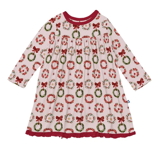 KicKee Shrinking Violet Wreath | Print Long Sleeve Swing Dress