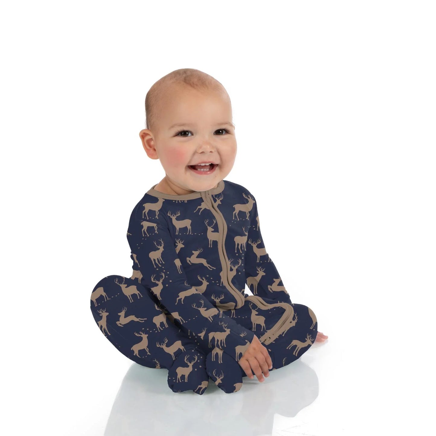 KicKee Peacoat Elk | Print Footie With 2 Way Zipper