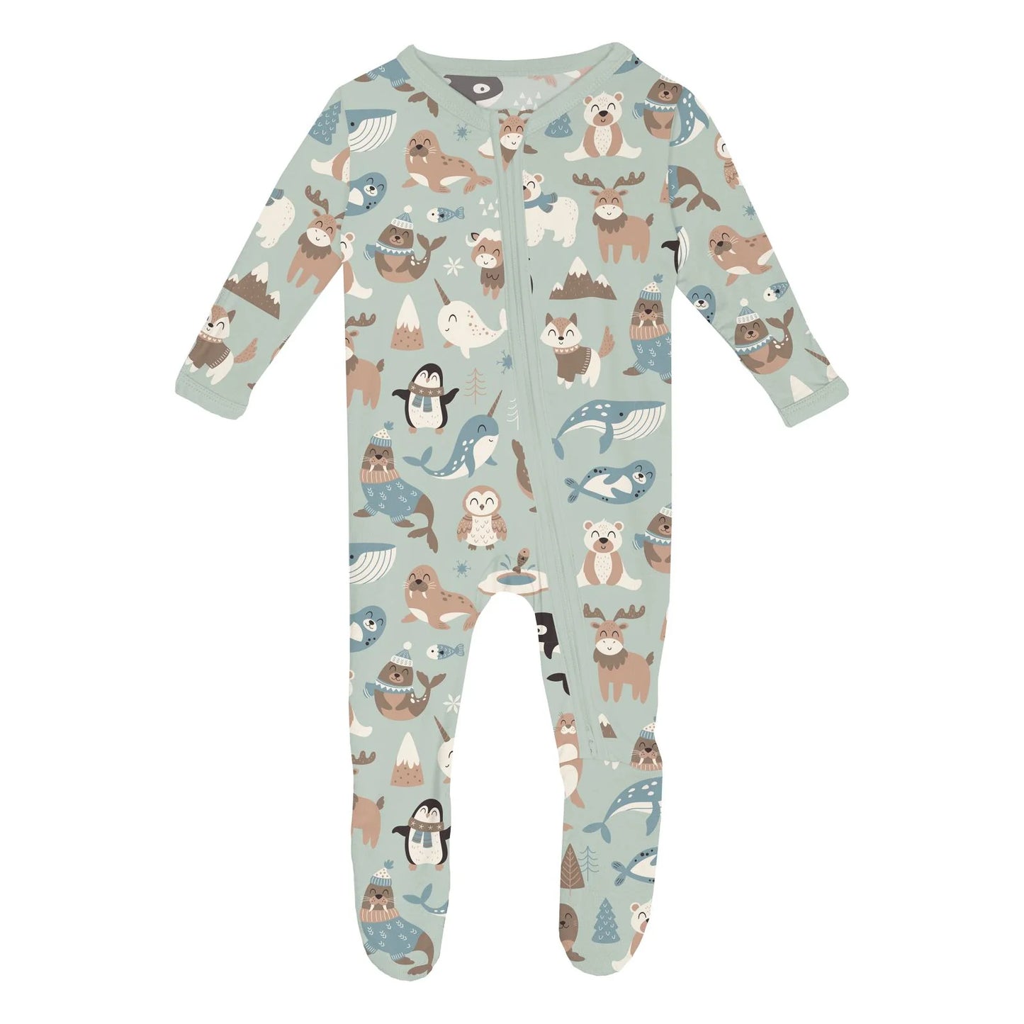 KicKee Aloe Arctic Animals | Print Footie With 2 Way Zipper