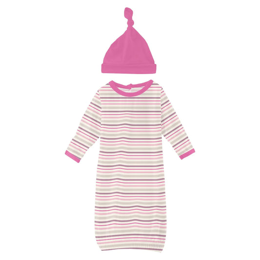 Kickee Whimsical Stripe | Print Layette Gown & Hat Set