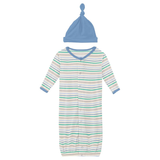 Kickee Mythical Stripe | Print Layette Gown & Knot Hat Set