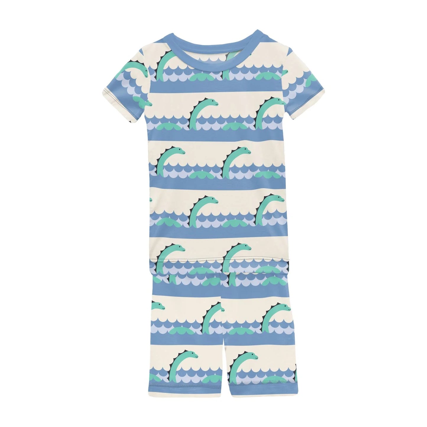 Kickee Natural Sea Monster | Print Short Sleeve Pajama Set With Shorts