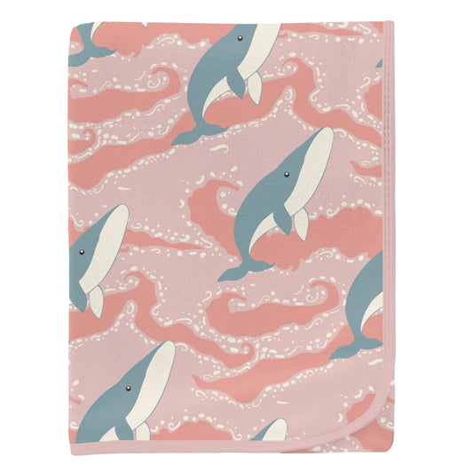 Kickee Baby Rose Splashing Whales | Print Swaddling Blanket