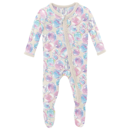 KicKee Natural Bubbles | Print Layette Ruffle Footie With 2 Way Zipper