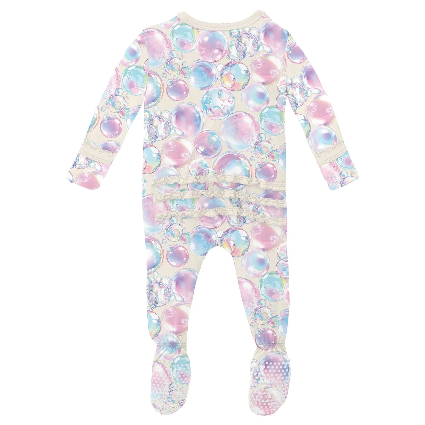 KicKee Natural Bubbles | Print Layette Ruffle Footie With 2 Way Zipper