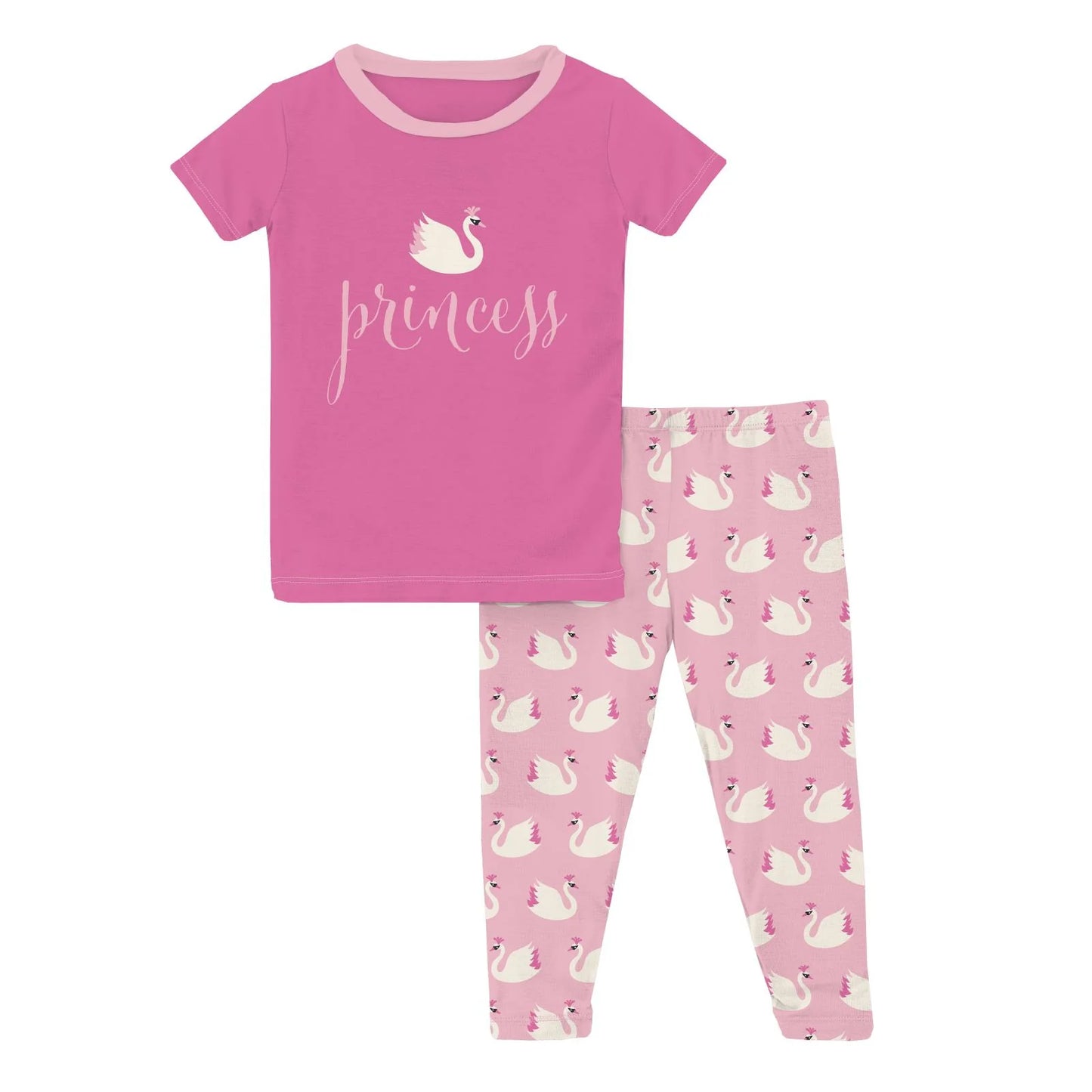Kickee Swan Princess | Print Short Sleeve Graphic Tee PJ Set