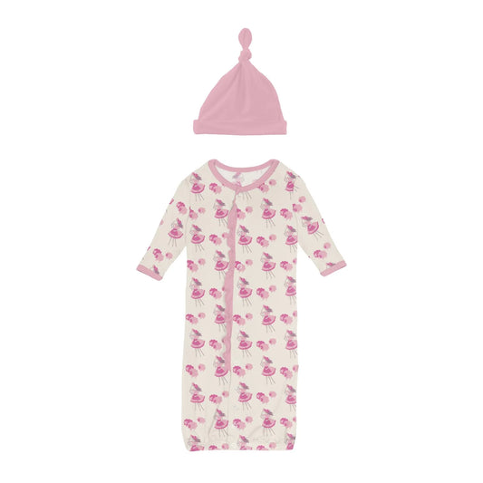 Kickee Natural Little Bo Peep | Print Ruffle Layette Gown Converter & Hat Set