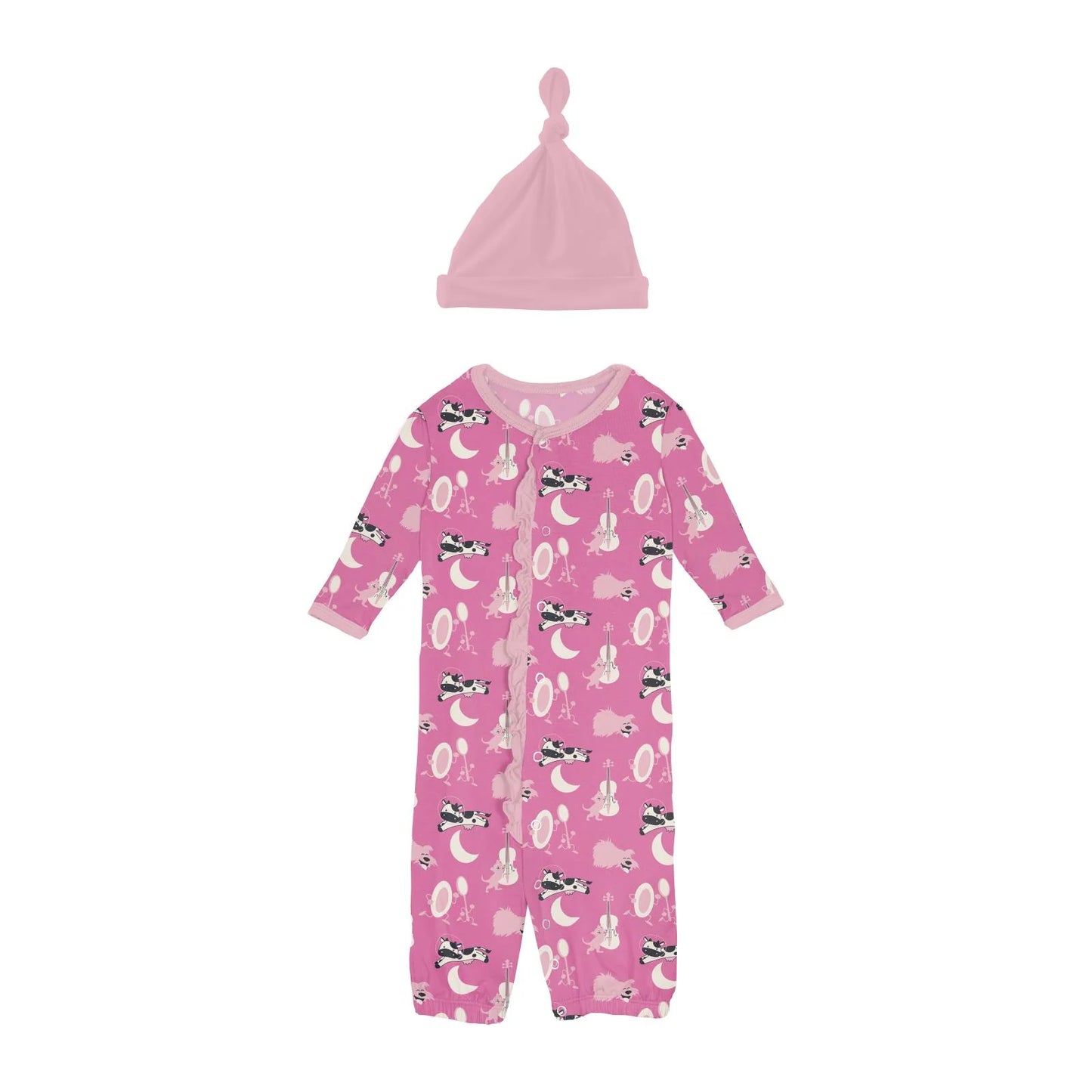 Kickee Tulip Hey Diddle Diddle | Print Ruffle Layette Gown Converter & Hat Set