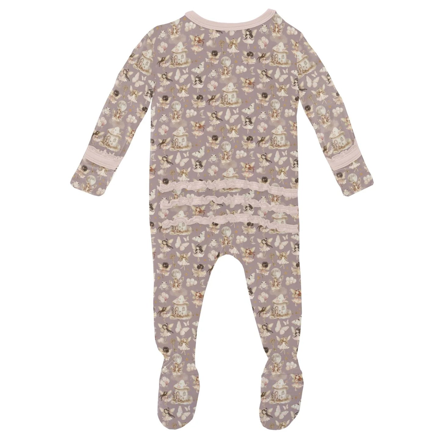 KicKee Sweet Pea Fairy Party | Print Muffin Ruffle Footie With 2 Way Zipper