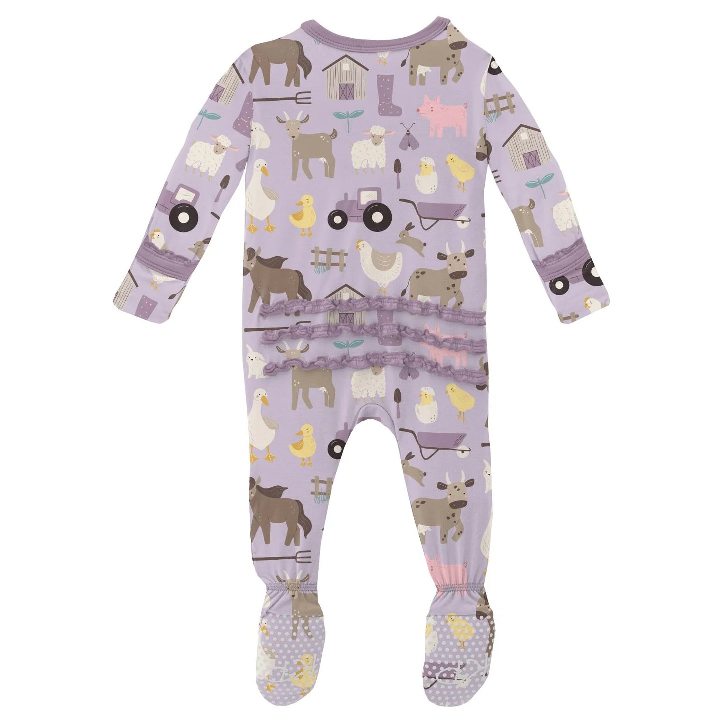 Kickee Thistle Morning On The Farm | Print Muffin Ruffle Footie With 2 Way Zipper