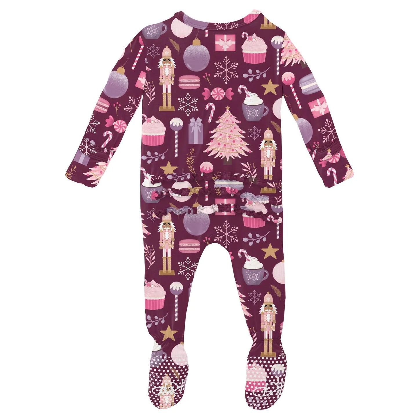 KicKee Melody Sugar Plum | Print Muffin Ruffle Footie With 2 Way Zipper