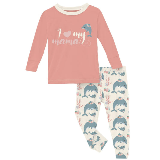 Kickee Natural Dolphins | Long Sleeve Graphic Tee PJ Set