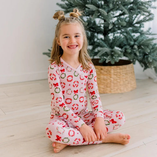 KicKee Shrinking Violet Wreath | Print Long Sleeve Kimono PJ Set