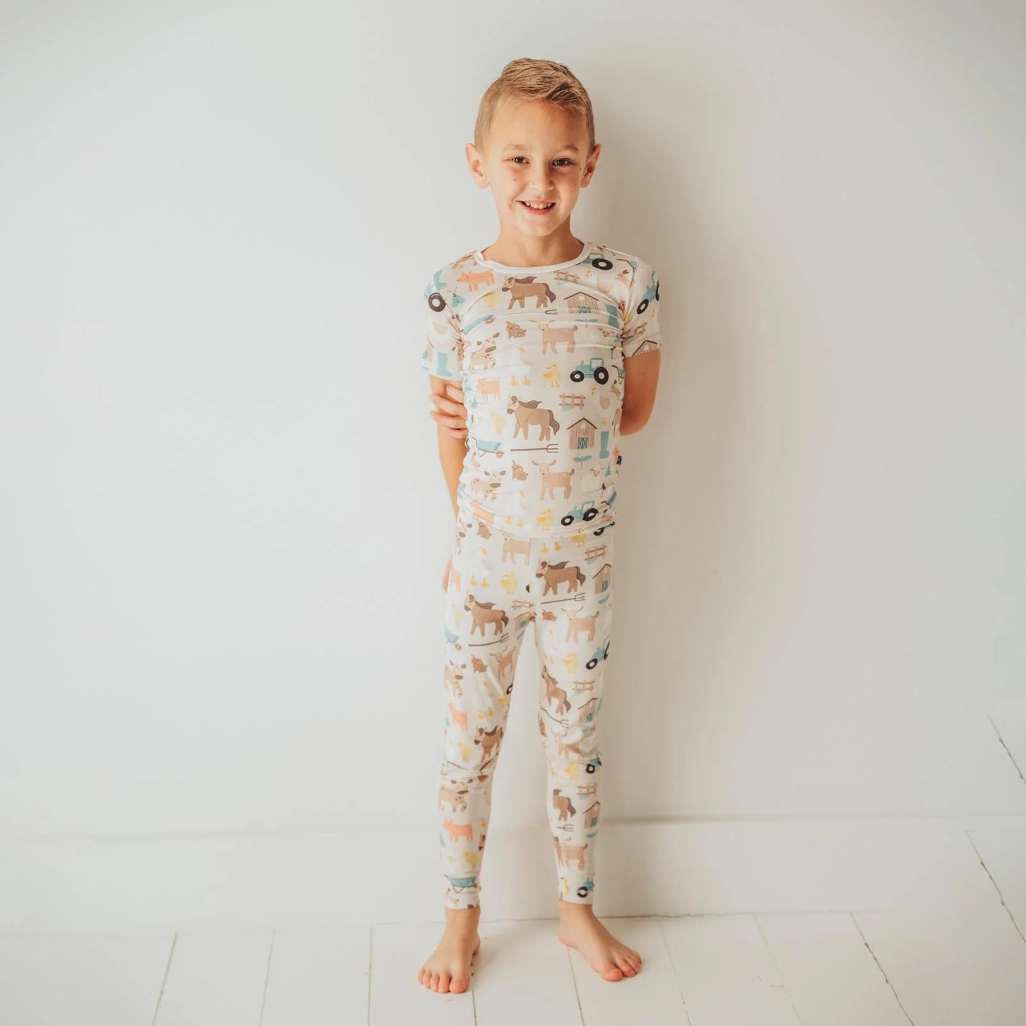 Kickee Latte Morning On The Farm | Print Short Sleeve PJ Set