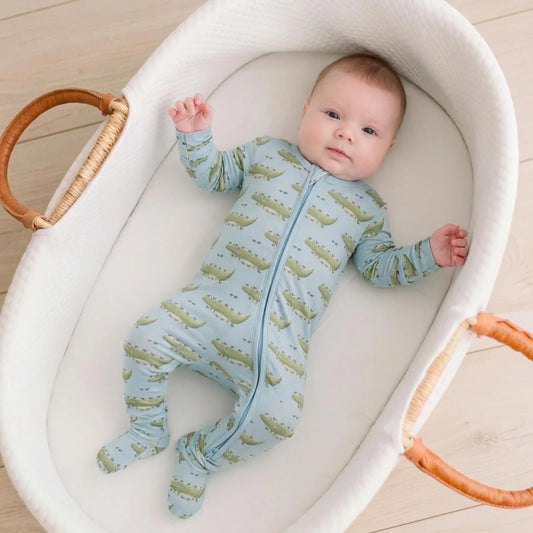 KicKee Spring Sky Croc & Friends | Print Footie With 2 Way Zipper