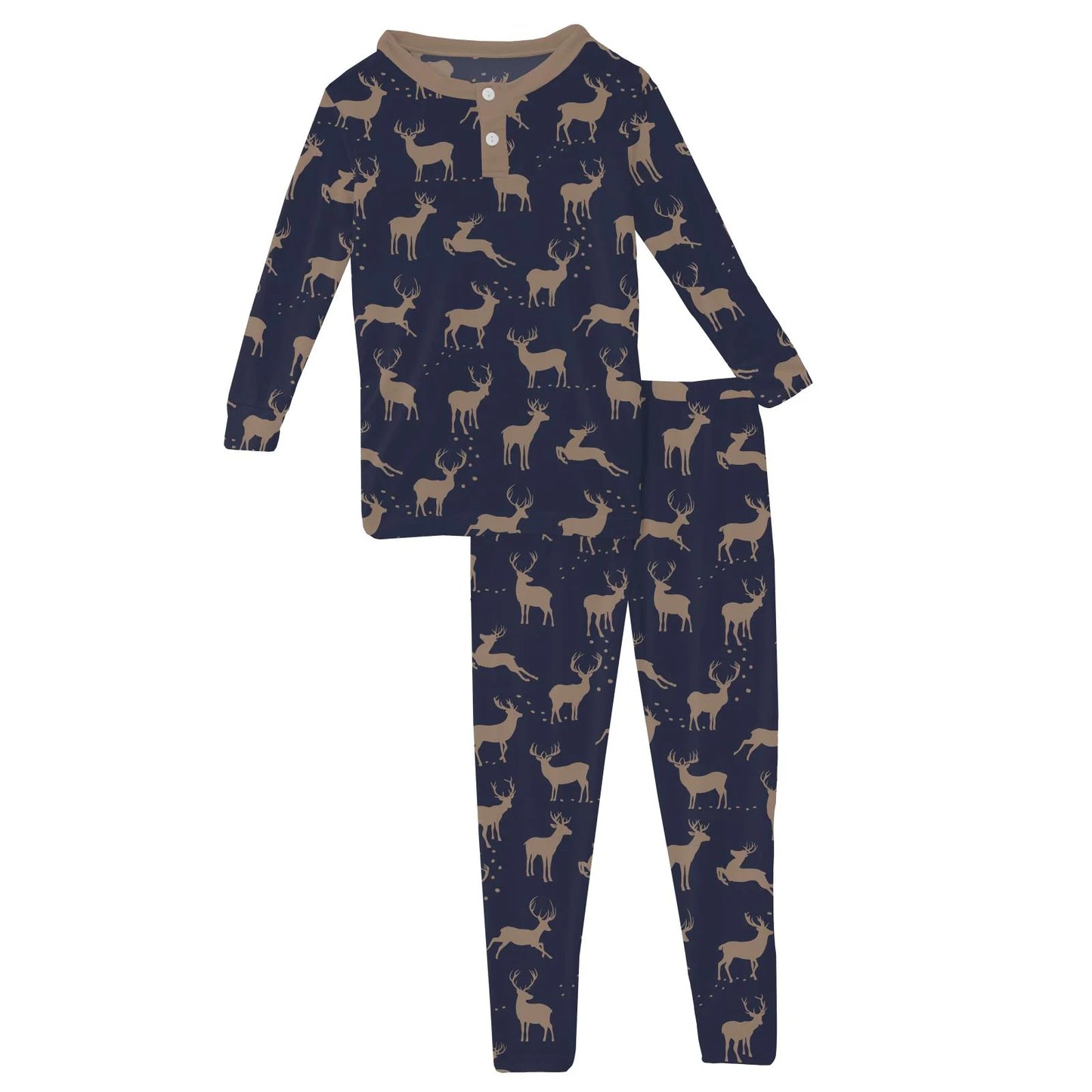 KicKee Peacoat Elk | Print Long Sleeve Henley PJ Set