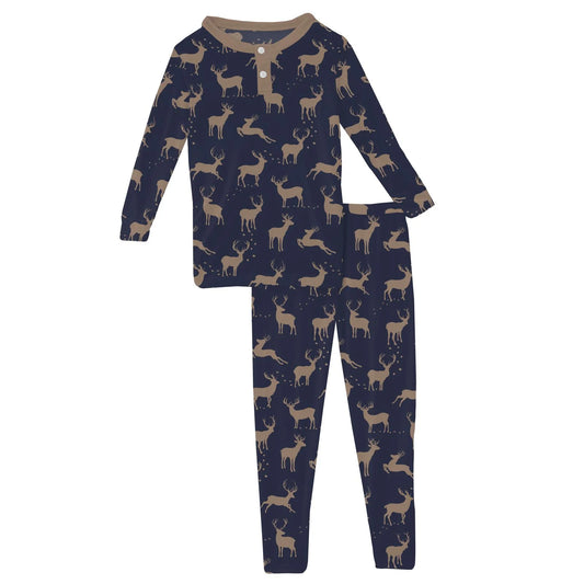 KicKee Peacoat Elk | Print Long Sleeve Henley PJ Set