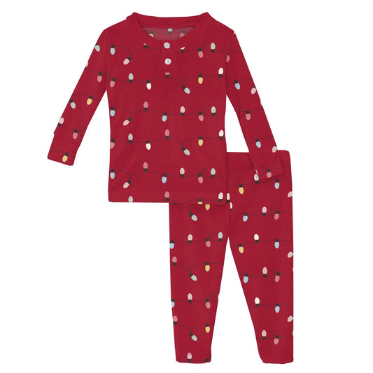 KicKee Crimson Holiday Lights | Print Long Sleeve Henley PJ Set
